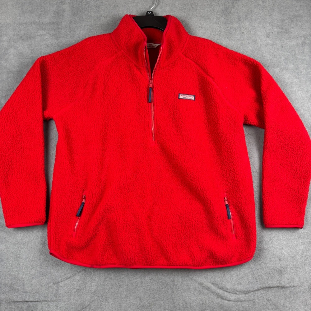 Vineyard Vines Mens XL Red Sherpa Fleece Quarter Zip Pullover Jacket 2K001627